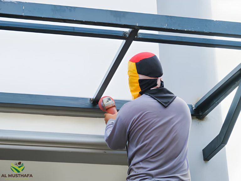 Dubai pergola installation team villa aluminium structure workers